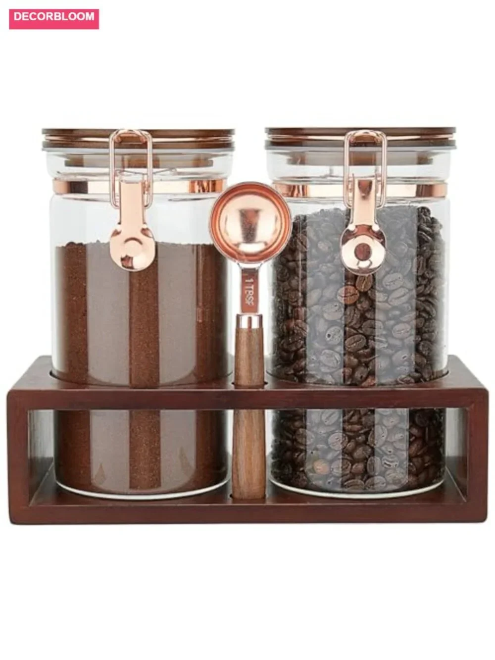 Glass Coffee Container with Wooden Shelf, 2x40 oz, Airtight Food Storage Jar
